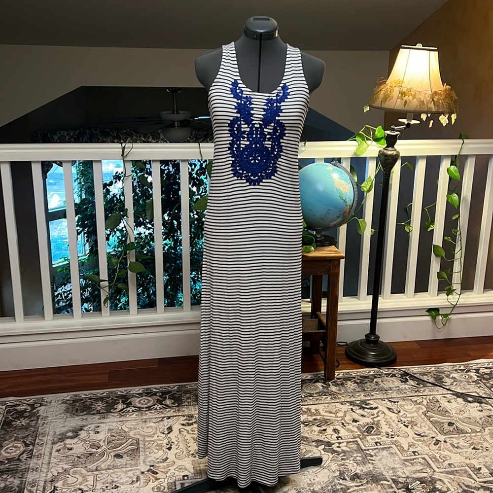 THML Kahlo Embroidered Racer Back Striped Maxi Dress